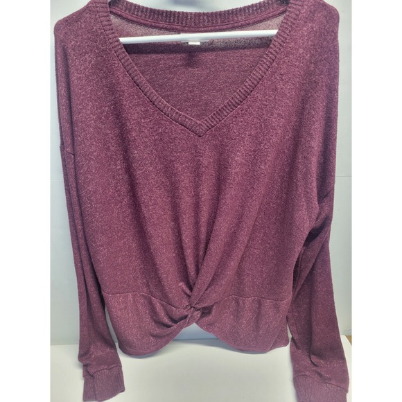 SO Sweaters - So Juniors V Neck Long Sleeve Twist Front‎ Sweater Burgundy XL
